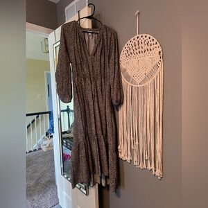 target Brown Patterned Long Sleeve Dress